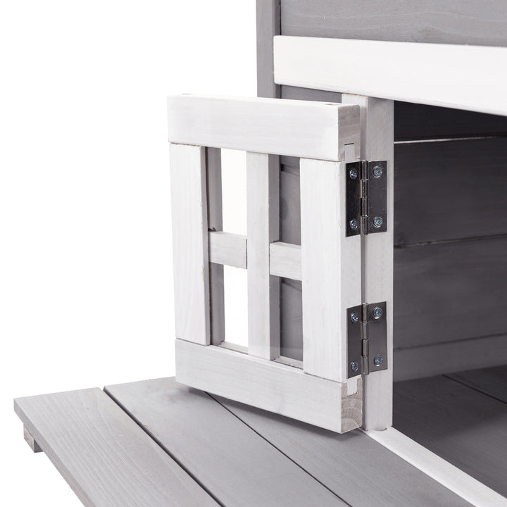 Three-Tier wooden Kitten Shelter, Outdoor Cat House, with Jumping Platforms, Asphalt Roof, Doors - Grey