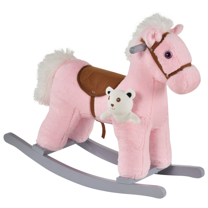 MCL Kids Plush Ride-On Rocking Horse Toy Rocker with Plush Toy Realistic Sounds for Child 18-36 Months Pink