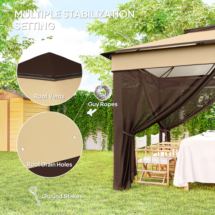 3 x 3(m) Pop Up Gazebo, Height Adjustable Instant Event Shelter with Netting and Carrying Bag, Beige