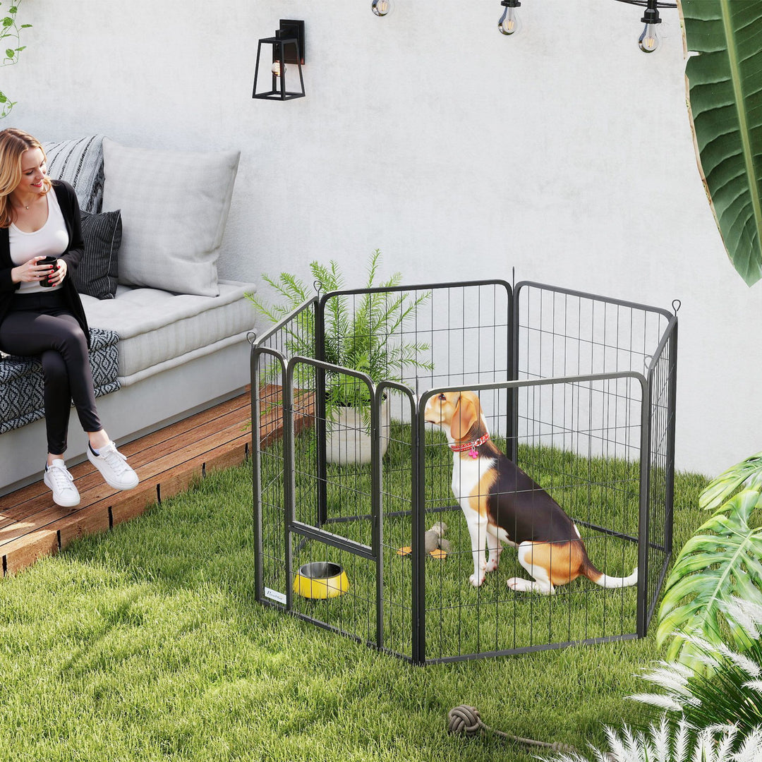 Six-Panel Dog Playpen with Door, for Medium Dogs, Indoors, Outdoors - view 2