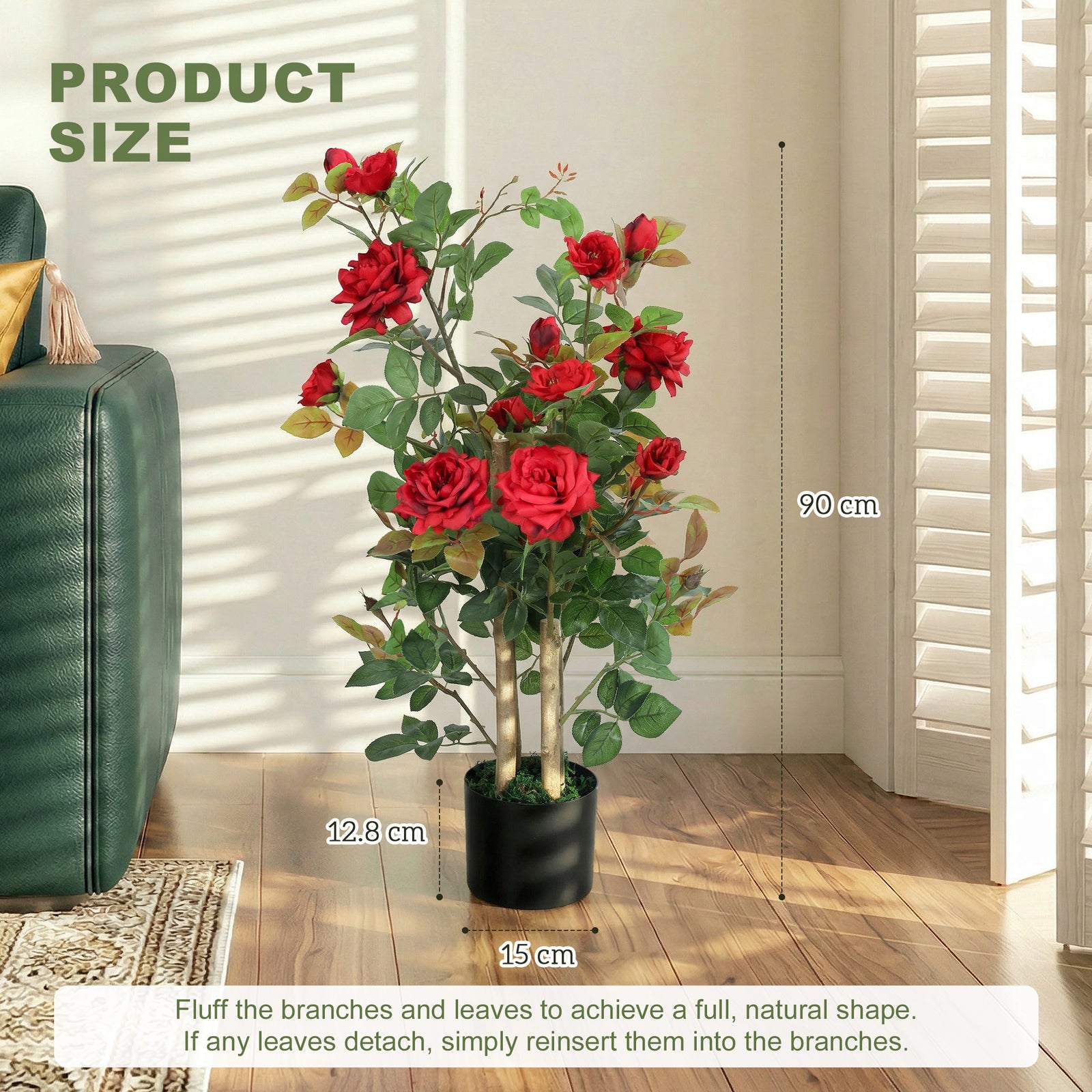90cm Artificial Rose Tree Set of 2, Decorative Fake Plant with 344 Sil