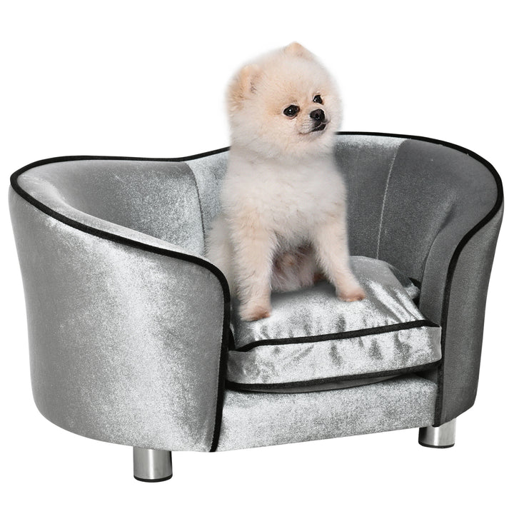 PawHut Pet Sofa with Storage Pocket, Modern Dog Bed & Cat Lounger, Removable Cushion, 69x49x38cm, Silver Grey | Aosom UK