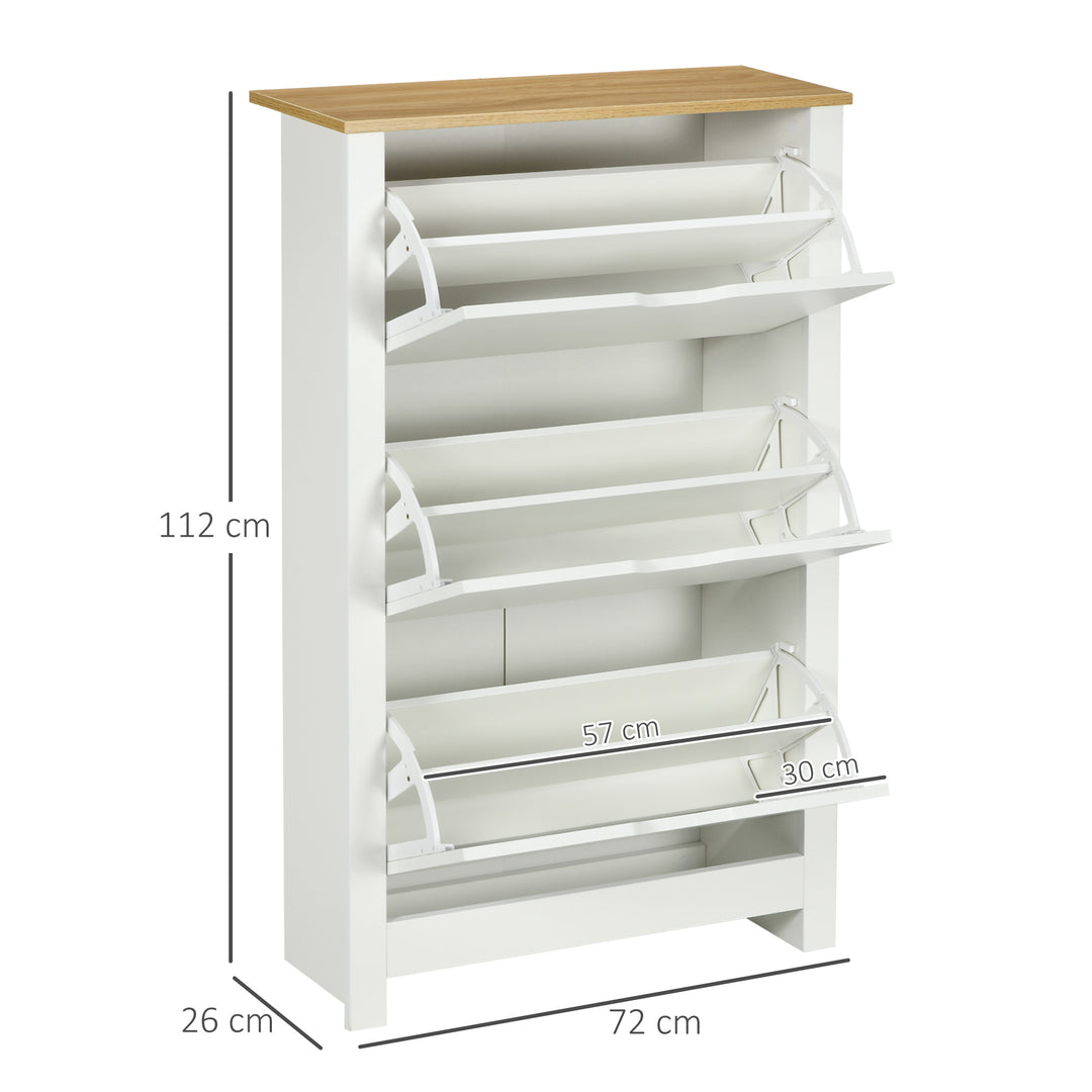 Slim Shoe Cabinet, Narrow Shoe Cupboard with 3 Flip Drawers, Adjustable Shelves for 18 Pairs of Shoes for Hallway, White