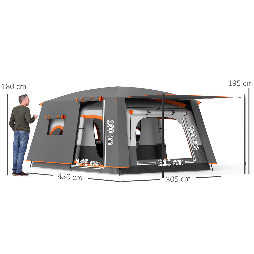 4-6 Man Camping Tent, Double Layer Tunnel Tent with Porch, Living Area and 2 Bedrooms, Sewn in Groundsheet, 3000mm Waterproof and UPF 30+, Portable with Bag, Grey