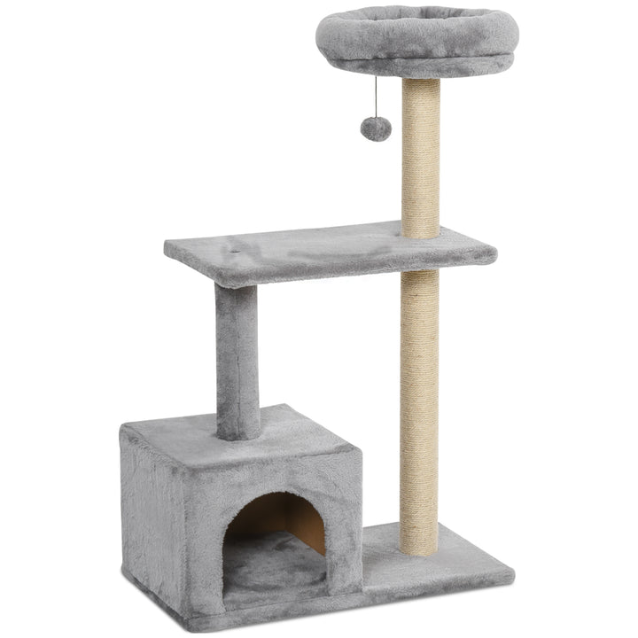 MCL 96cm Cat Tree for Indoor Cats Condo Sisal Scratching Post Cat Tower Kitten Play House Dangling Ball Activity Center Furniture Grey