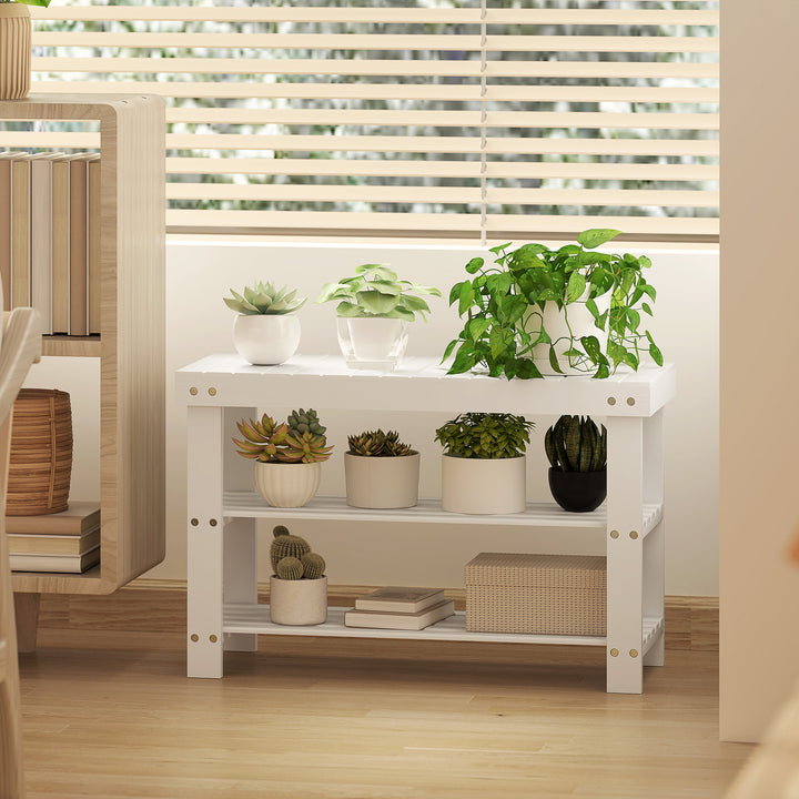 Two Shelf Bamboo Shoe Storage Bench - Natural Finish