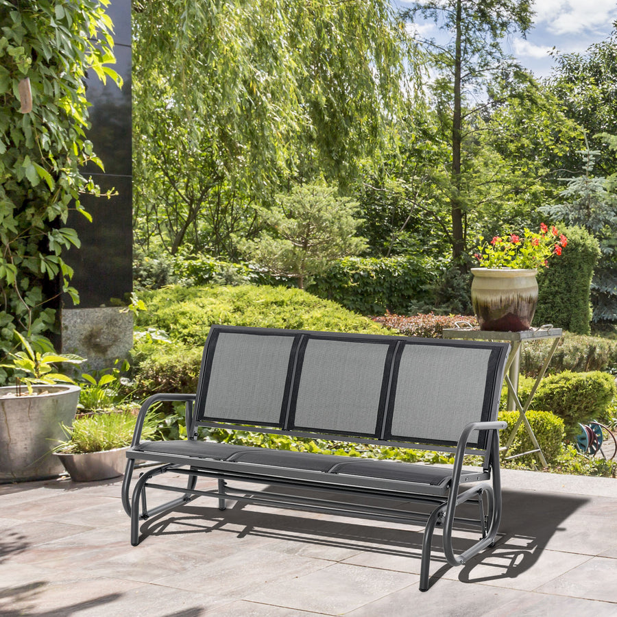 3-Seat Glider Rocking Chair for 3 People Garden Bench Patio Furniture Metal Frame, Black