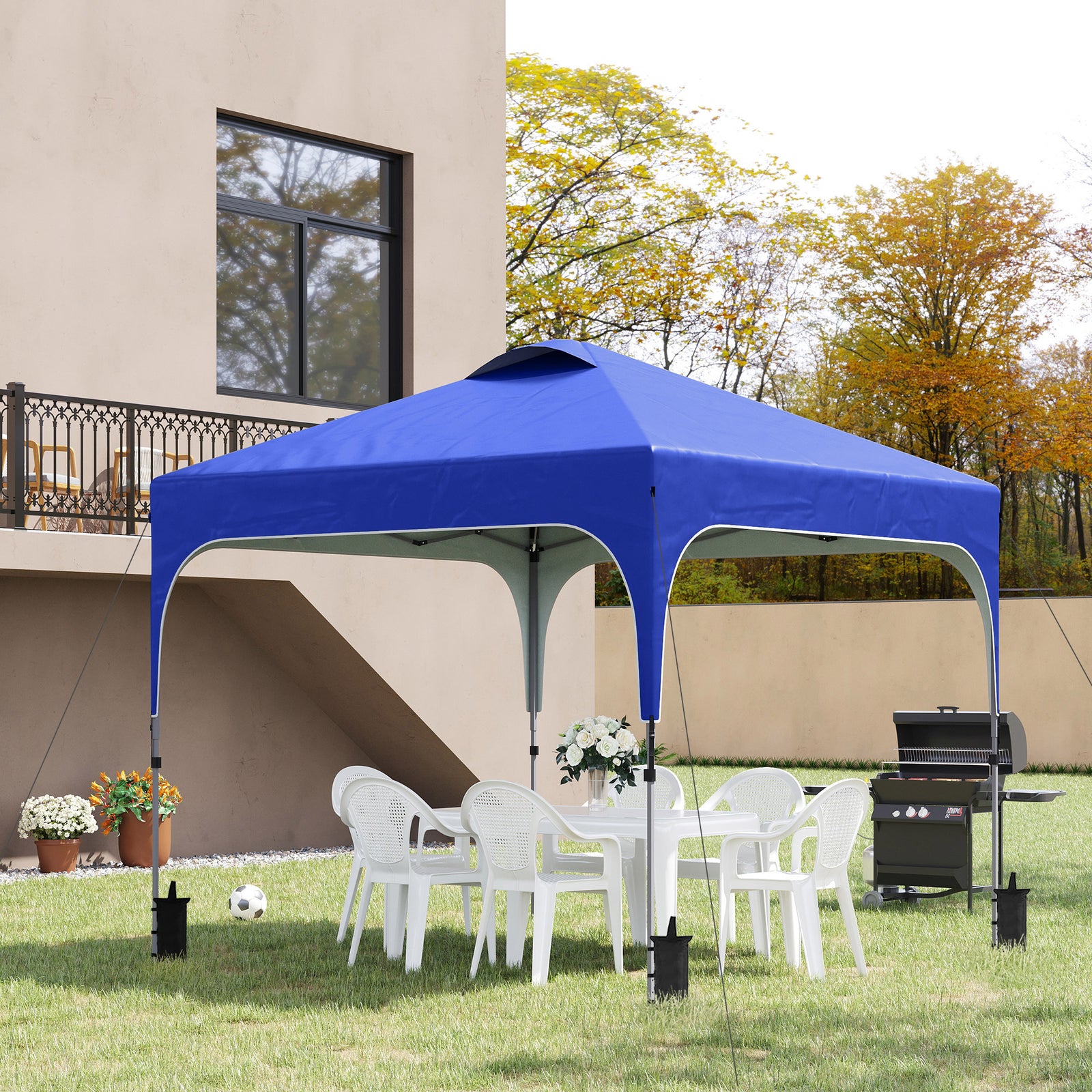 3 x 3(M) Pop Up Gazebo, UPF 50+ Foldable Canopy Tent with Wheeled Carrybag, 4 Leg Weight Bags, Height Adjustable Marquee Shelter 1 person easy setup for Outdoor Garden Patio Party, Blue