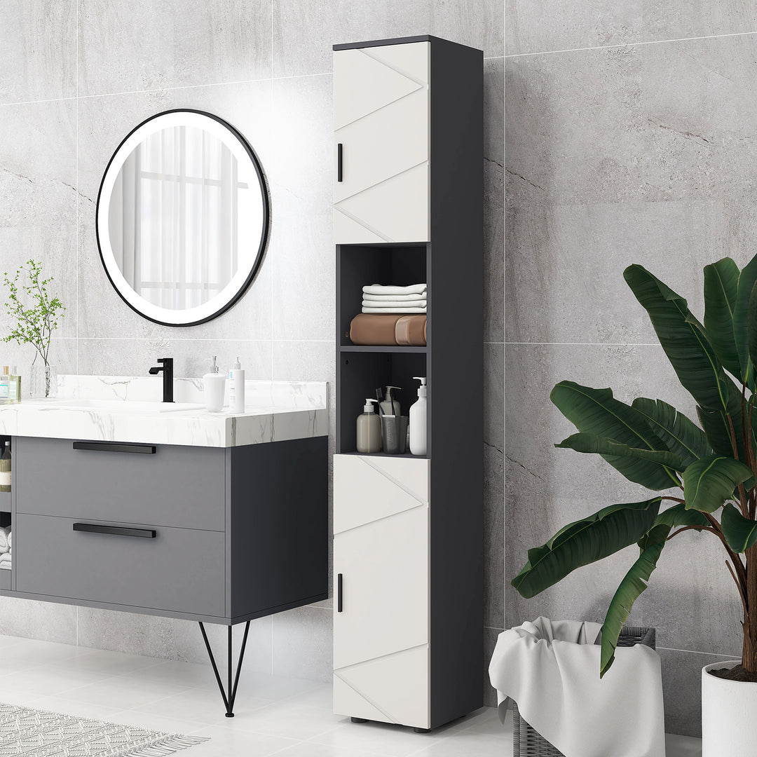 Line Embossed Tall Bathroom Storage Cabinet - Grey