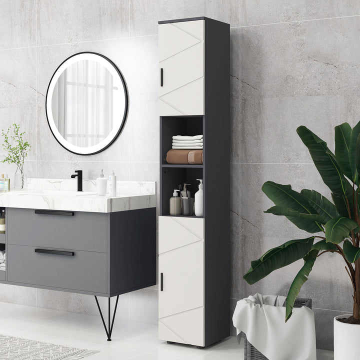 Line Embossed Tall Bathroom Storage Cabinet - Grey