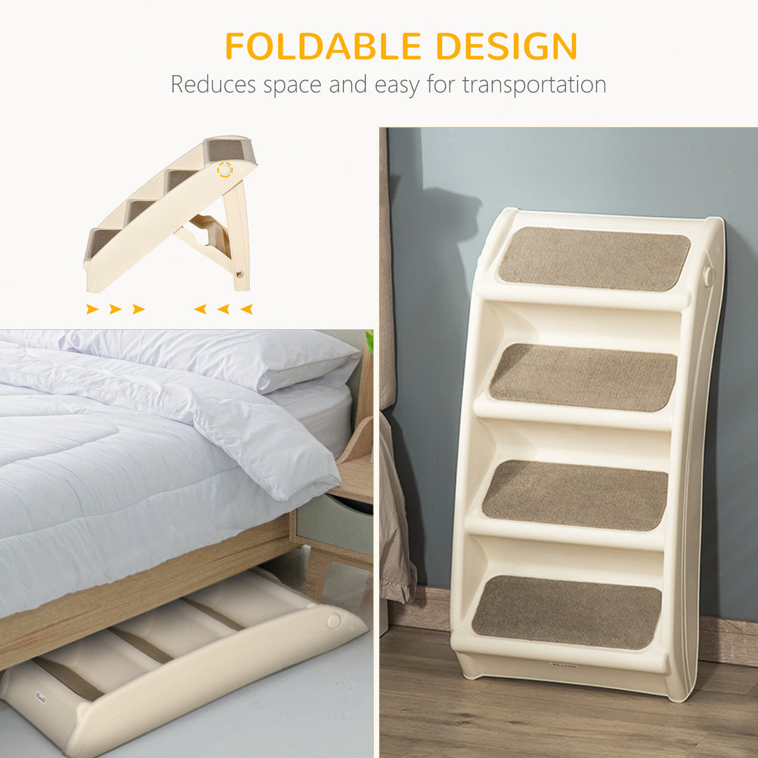 Foldable Four-Step Pet Stairs, for Cats, Small Miniature Dogs, with Non-Slip Mats 62 x 38 x 49.5cm - Beige