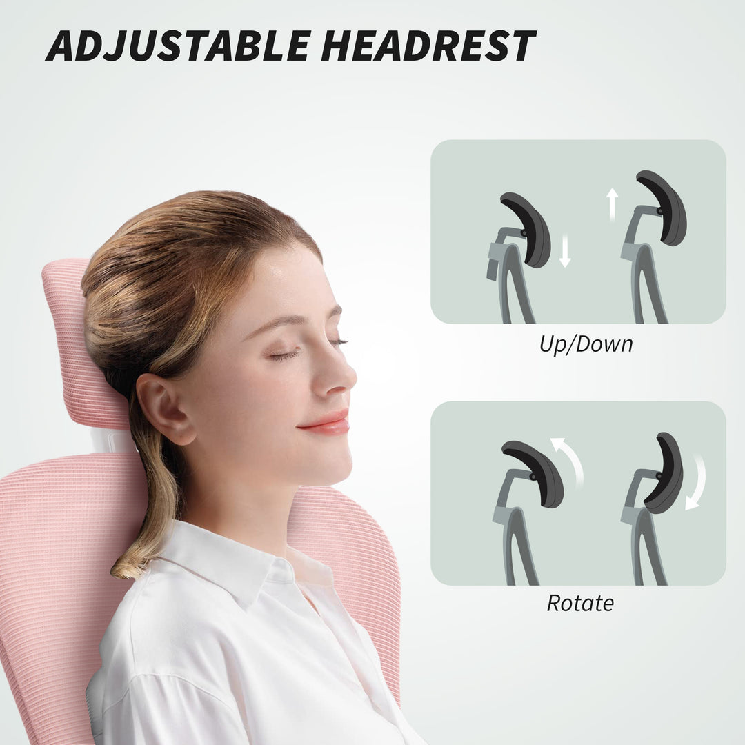 Multi-Adjustable Office Chair, with Lumbar Support, Headrest and Mesh Back - Pink