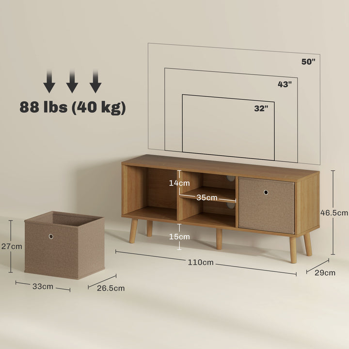 TV Cabinet Stand Unit for TVs up to 50'' with Foldable Drawers, Entertainment Centre for Living Room Brown