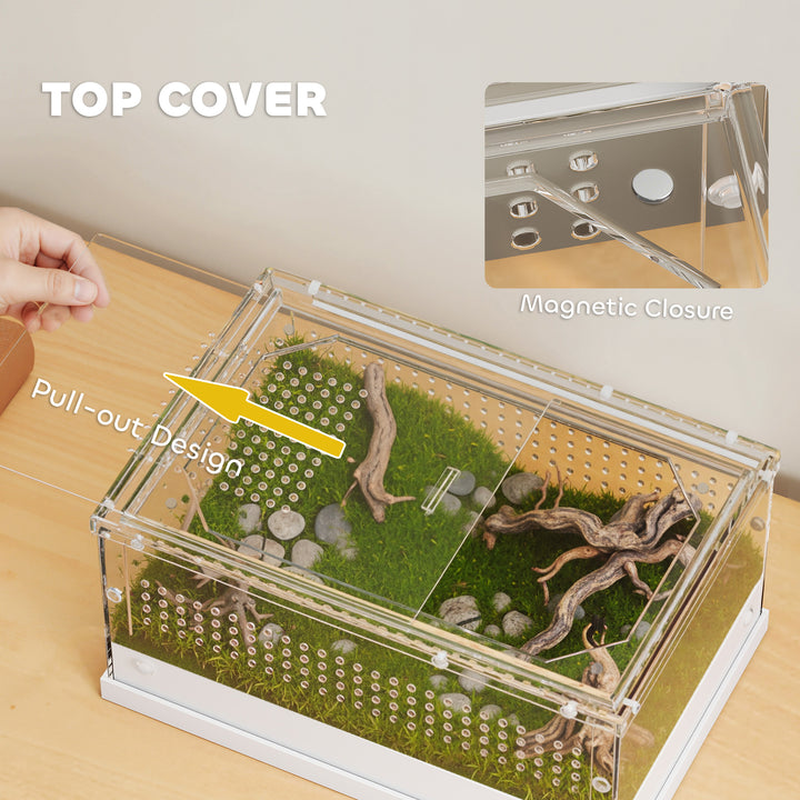 Acrylic Reptile Terrarium with Top Sliding Door, Vents, for Snake, Fro