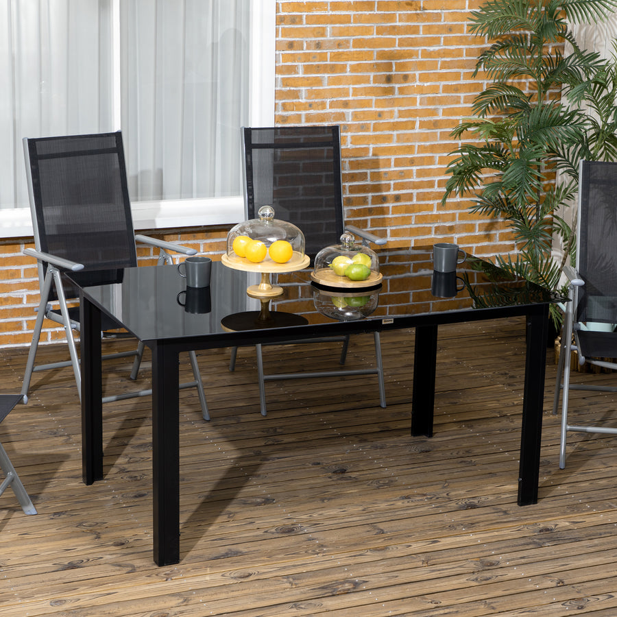 Outdoor Dining Table for 6, Aluminium Rectangular Garden Table with Tempered Glass Tabletop for Yard, Patio, Black