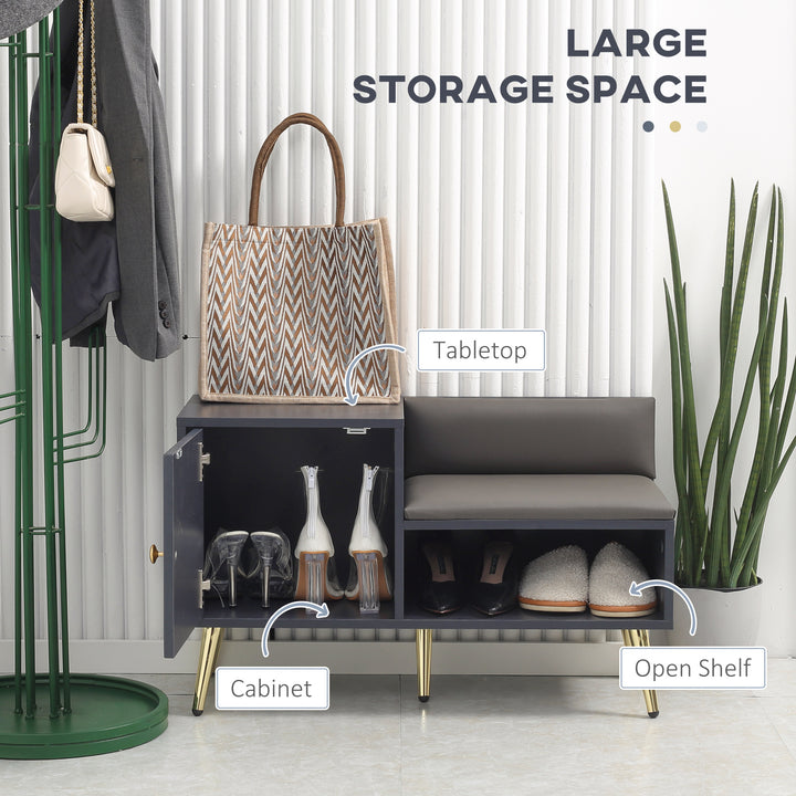 Entryway Furniture Set for 19 Pairs of Shoes, Hallway Shoe Cabinet with Adjustable Shelves, Shoe Storage Bench with Steel Legs, Grey