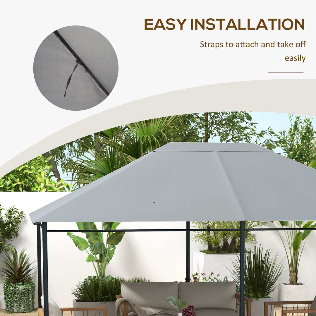 Outsunny 3 x 4m Gazebo Canopy Replacement Cover, Gazebo Roof Replacement (TOP COVER ONLY), Light Grey