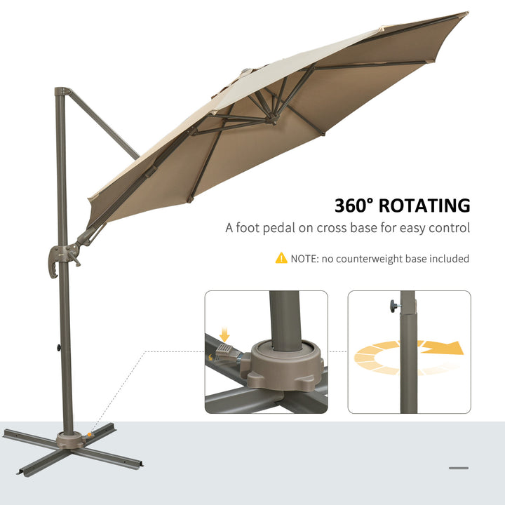 Outsunny 3M Cantilever Parasol, Roma Umbrella with Tilt Crank and 360° Degree Rotating System, Hanging Sun Shade, Khaki
