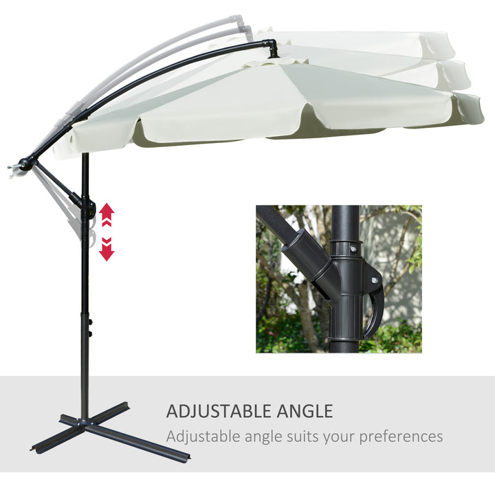 MCL 2.7m Garden Banana Parasol Cantilever Umbrella with Crank Handle and Cross Base for Outdoor, Hanging Sun Shade, Cream White