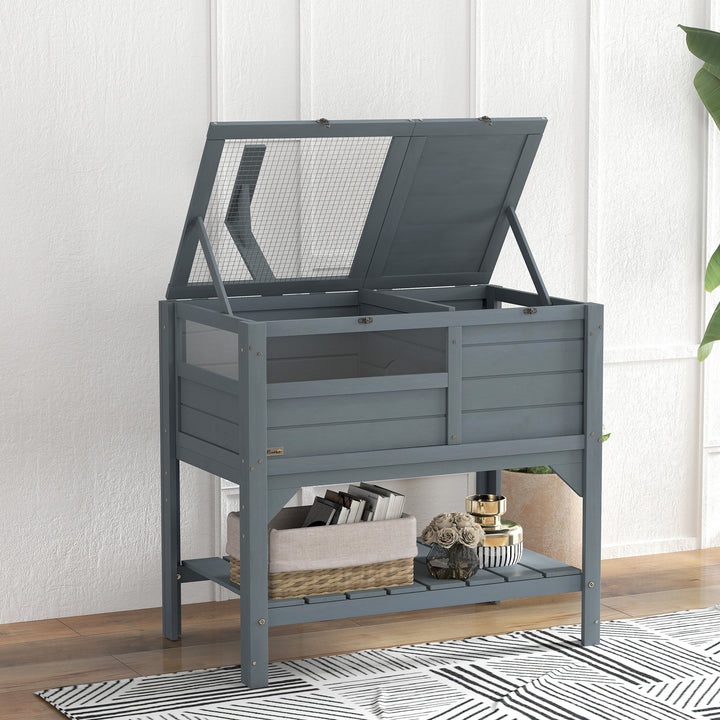 Wooden Tortoise House, with Shelter, Run, Shelf, Lamp Holder, Tray, Grey