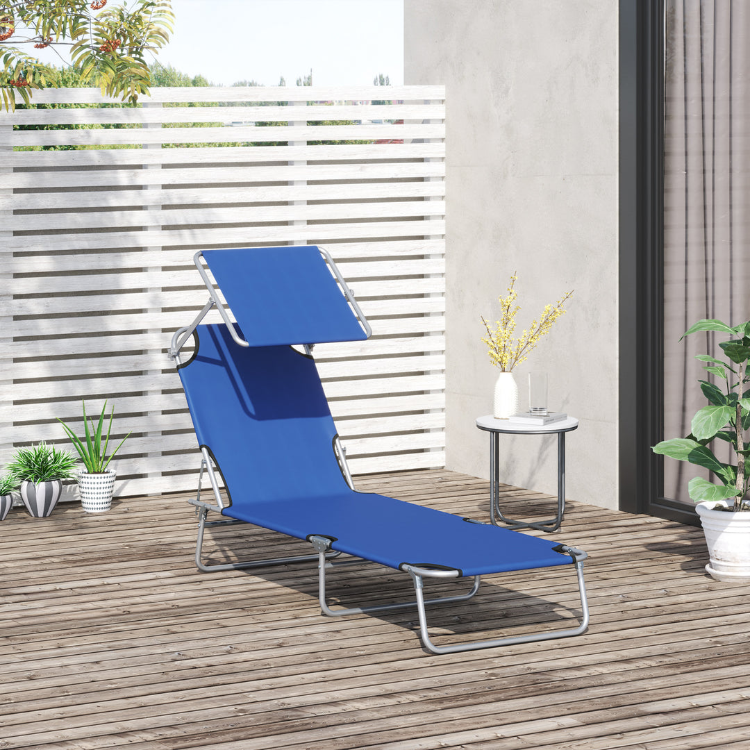 Outsunny Folding Recliner: Adjustable Sun Lounger with Sunshade, Beach & Garden Relaxation, Azure Blue | Aosom UK