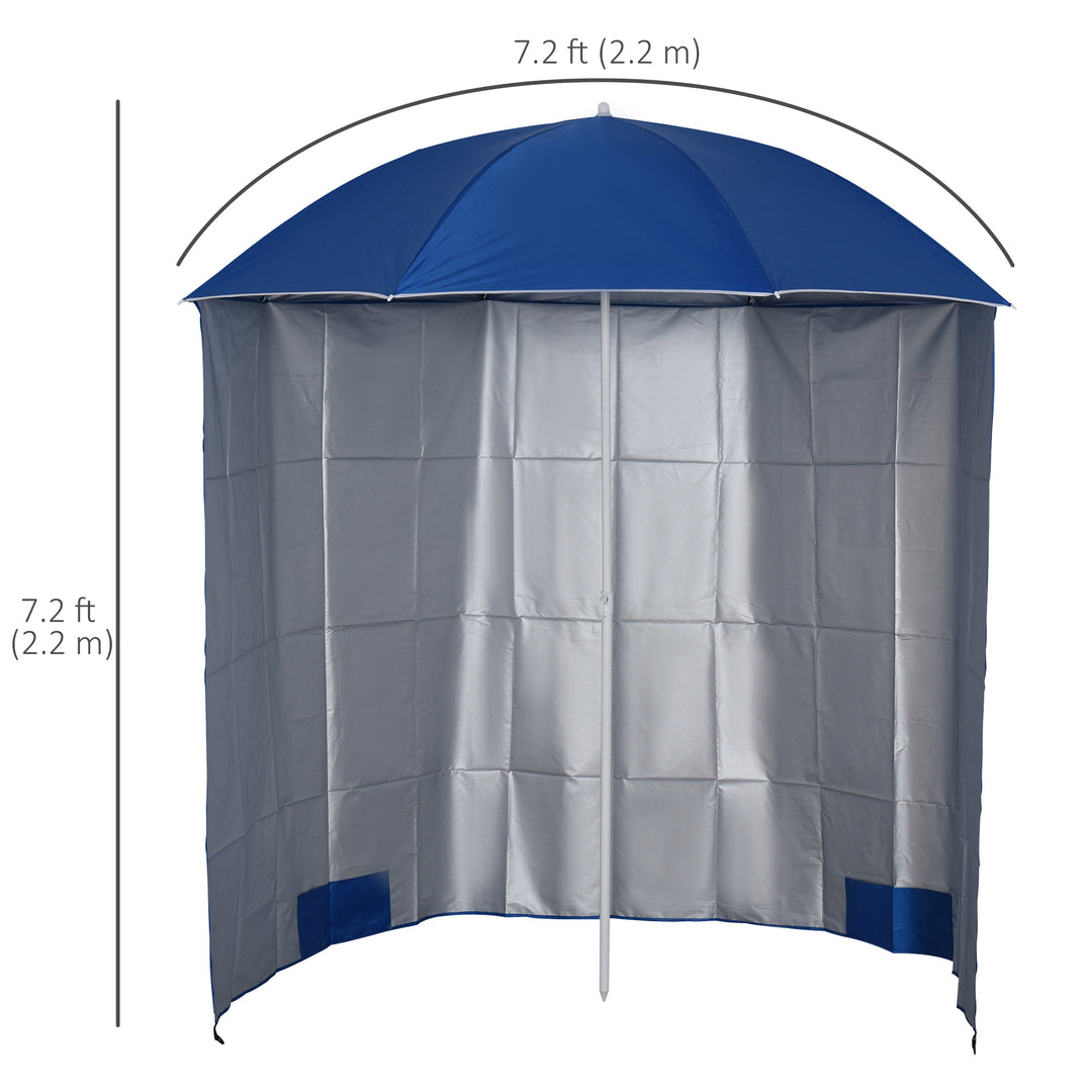 88" Arc 2.2M Fishing Umbrella Beach Parasol with Sides Brolly Shelter Canopy Shade with FREE Carry Bag Blue