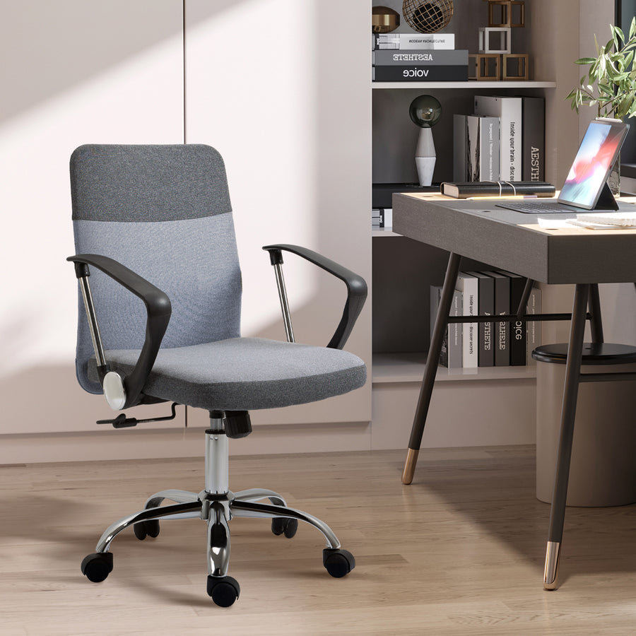 Office Chair Linen Fabric Swivel Computer Desk Chair Home Study Adjustable Chair with Wheels, Grey