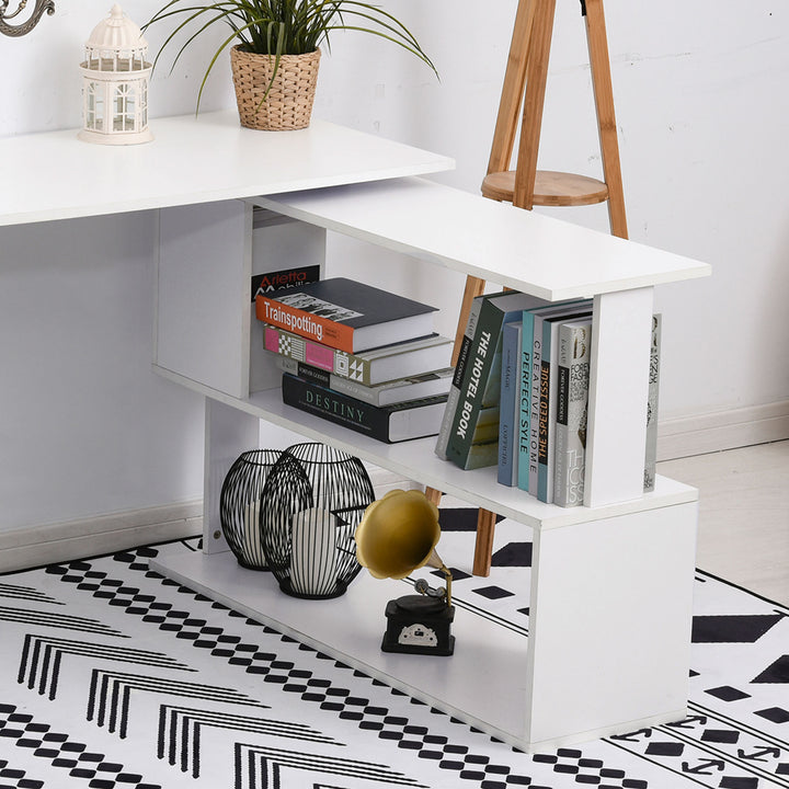 Corner Computer Desk, L Shaped Desk with 360° Rotating Bookshelf, 120L