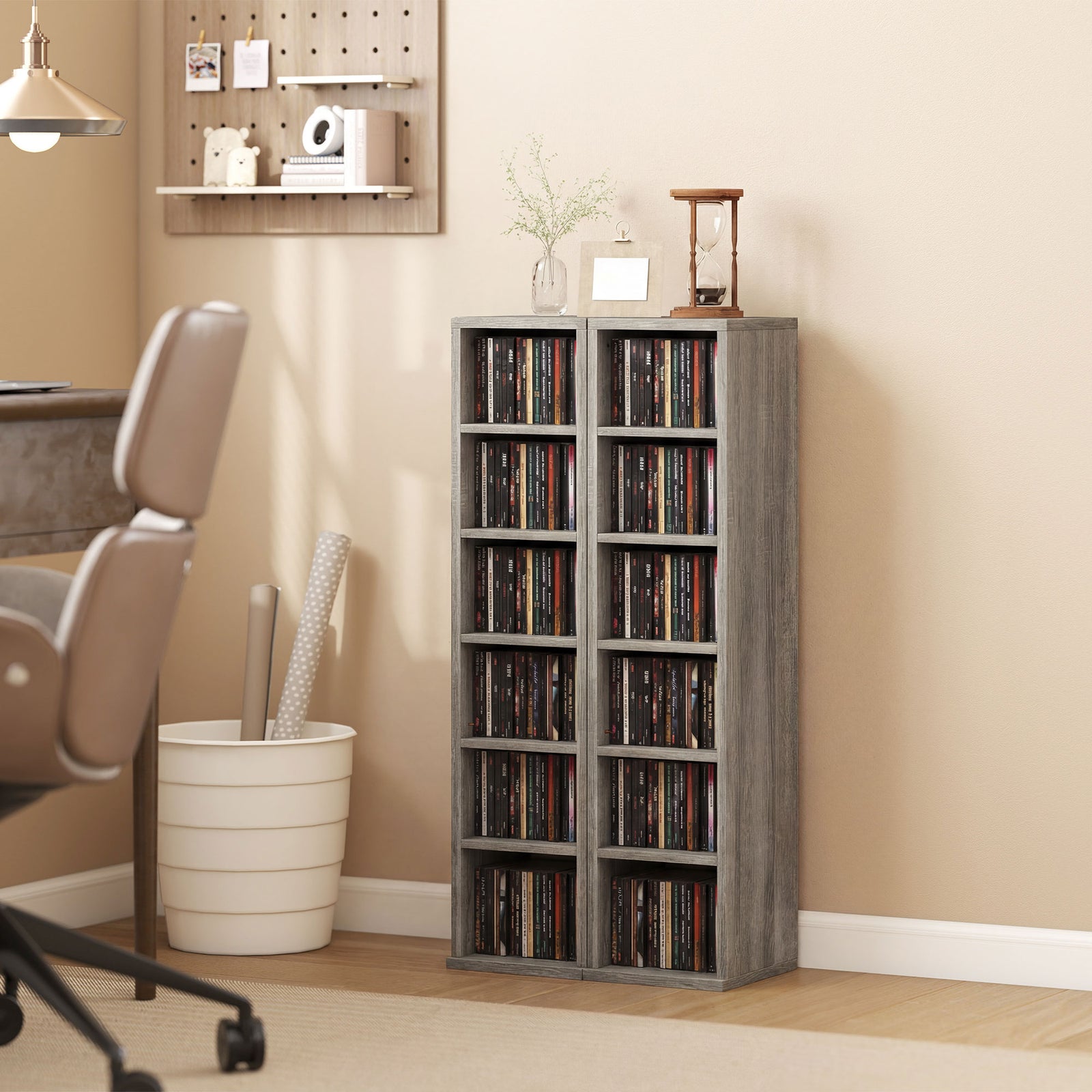 Set of 2 CD Media Display Shelf Unit Tower Rack with Adjustable Shelve