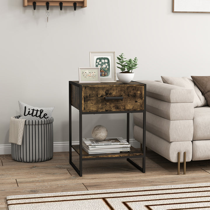 Modern Bedside Table - Rustic Brown