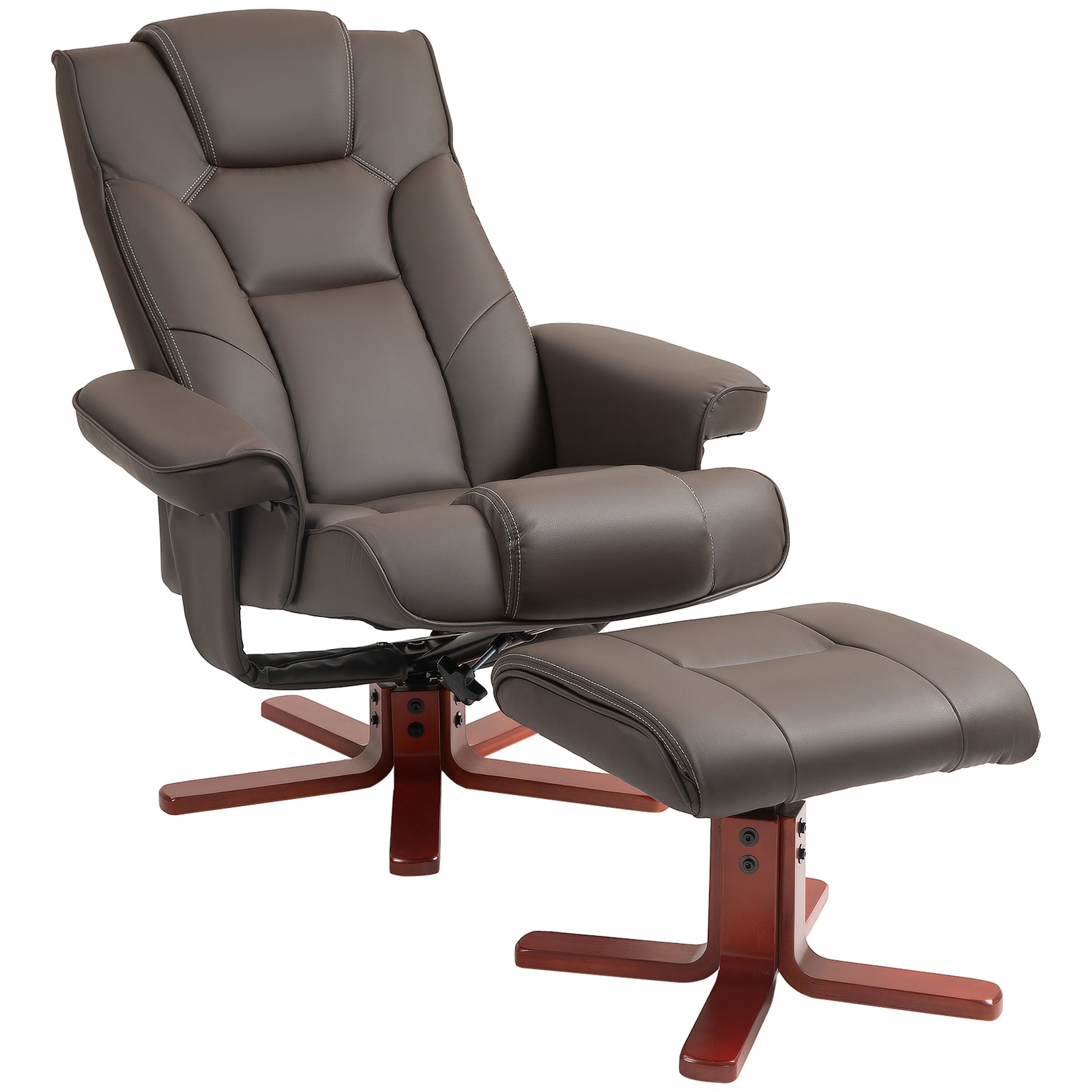 Faux Leather Manual Recliner and Footstool Set - Brown