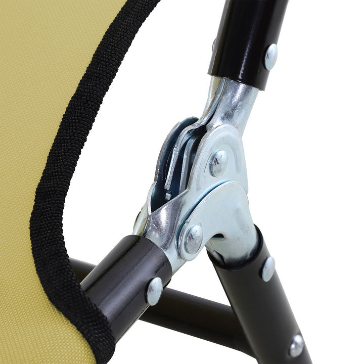 MCL Foldable Sun Lounger with 5-Position Adjustable Backrest, Outdoor Portable Recliner Chaise Lounge Chair with Breathable Mesh Fabric, Beige