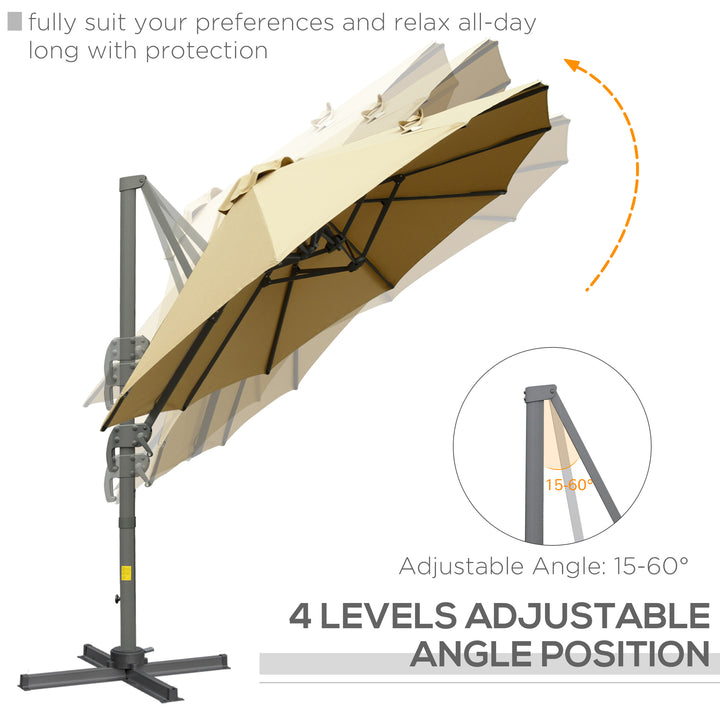 4.5 m Patio Parasol, Large Double-Sided Rectangular Garden Umbrella with Crank Handle, 360° Cross Base for Bench, Outdoor, Khaki