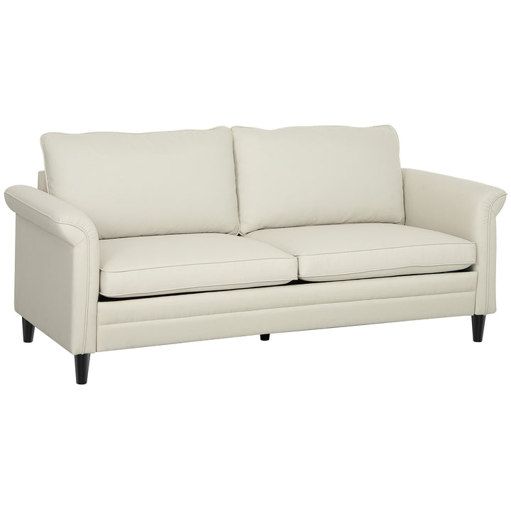 3 Seater Sofa, Modern Fabric Sofa Couch with Spring Cushion, Rubber Wood Legs, 191cm Upholstered Settee for Living Room, Bedroom, Home Office, Guest Room, Cream White
