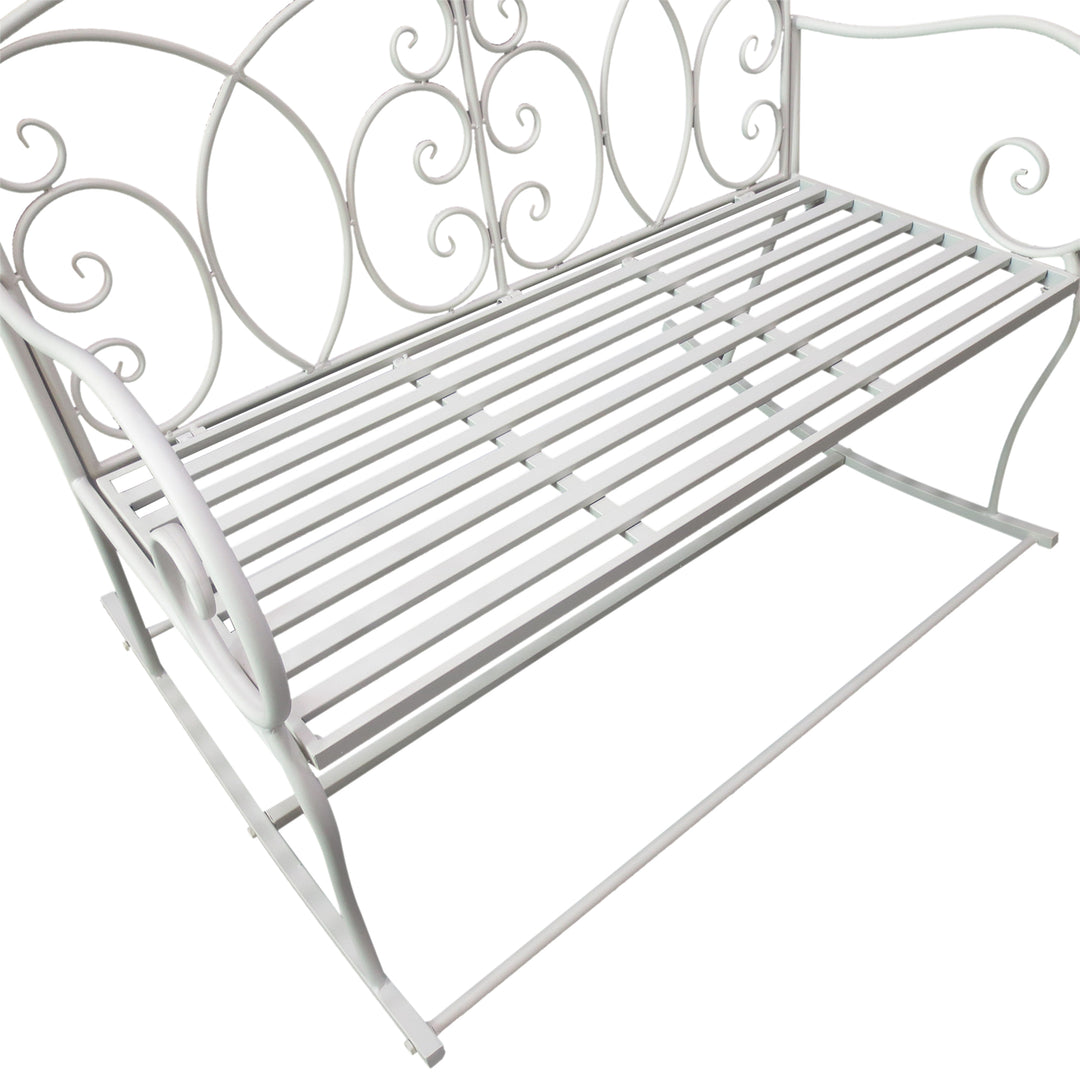 MCL Patio 2 Seater Rocking Bench Steel Garden Outdoor Garden Loveseat Chair w/ Decorative Backrest White