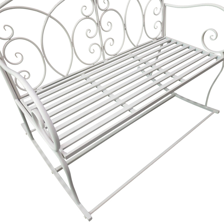 MCL Patio 2 Seater Rocking Bench Steel Garden Outdoor Garden Loveseat Chair w/ Decorative Backrest White