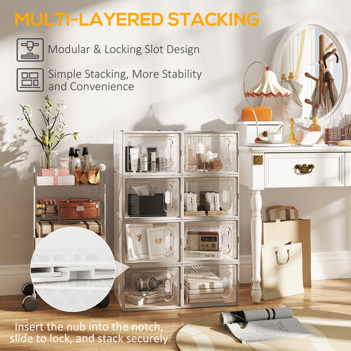 MCL 8PCS Clear Shoe Box, Plastic Stackable Shoe Storage Box for UK/EU Size up to 12/46 with Magnetic Door for Women/Men, 28 x 36 x 21 cm