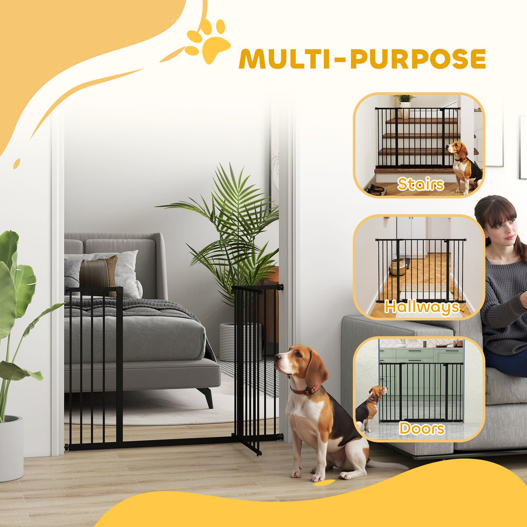 Dog Gate Pet Safety Gate Stair Barrier Pressure Fit Adjustable 76-82/86-97/101-107 cm, Black