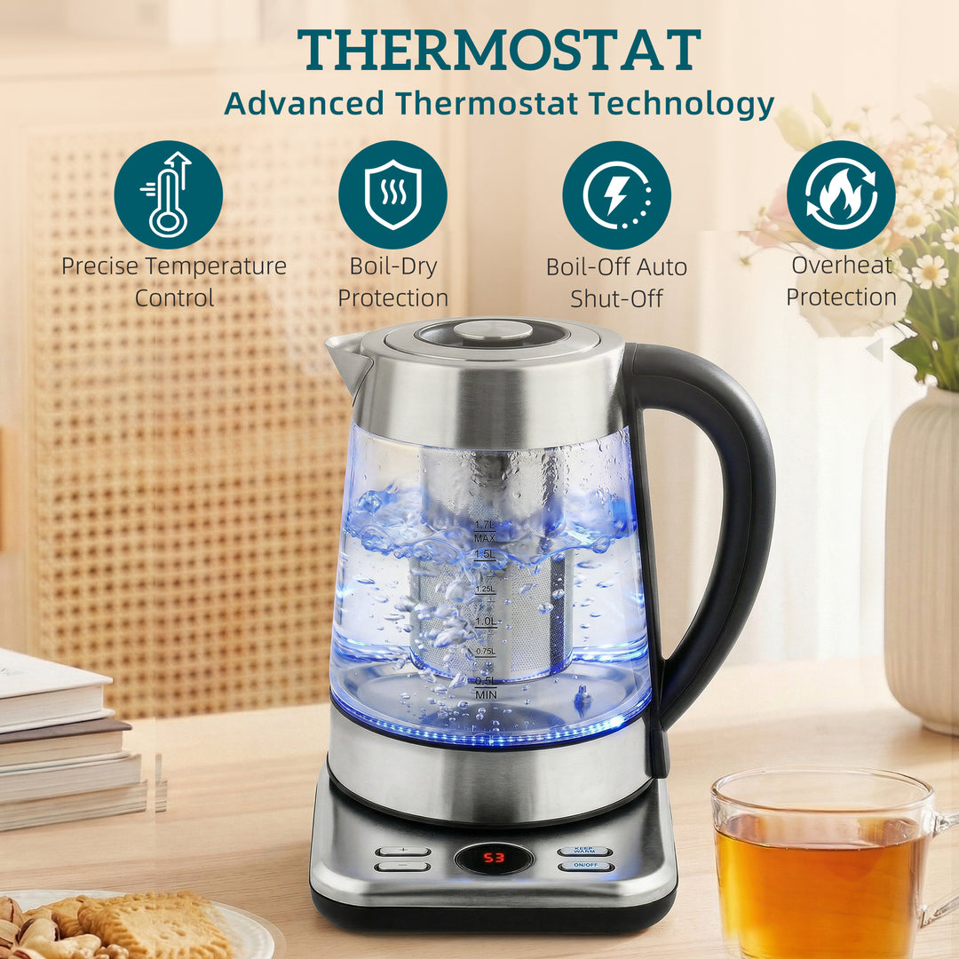 Electric Kettle, 1.7L Fast Boil 3KW Water Kettle with UK Strix Thermos