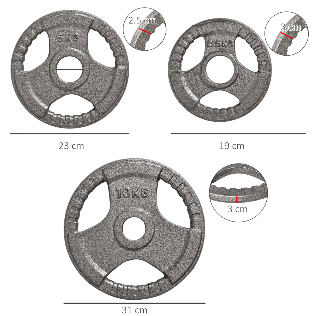 Set of 6 Cast Iron Olympic Weight for 2"/5cm Hole Dumbbell Handle Bar 35kg Dumbbell Plates Barbell Weight 2 x 5kg, 2 x 2.5kg, 2 x 10kg