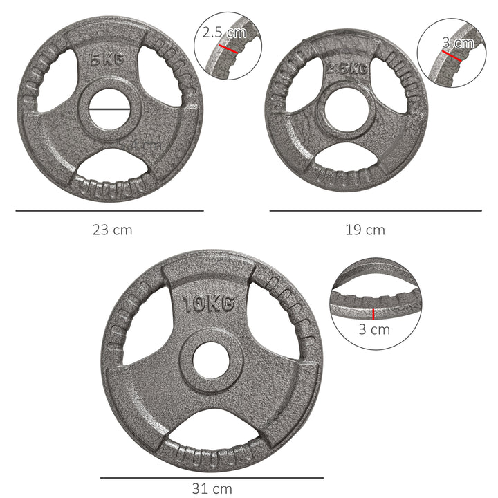 Set of 6 Cast Iron Olympic Weight for 2"/5cm Hole Dumbbell Handle Bar 35kg Dumbbell Plates Barbell Weight 2 x 5kg, 2 x 2.5kg, 2 x 10kg