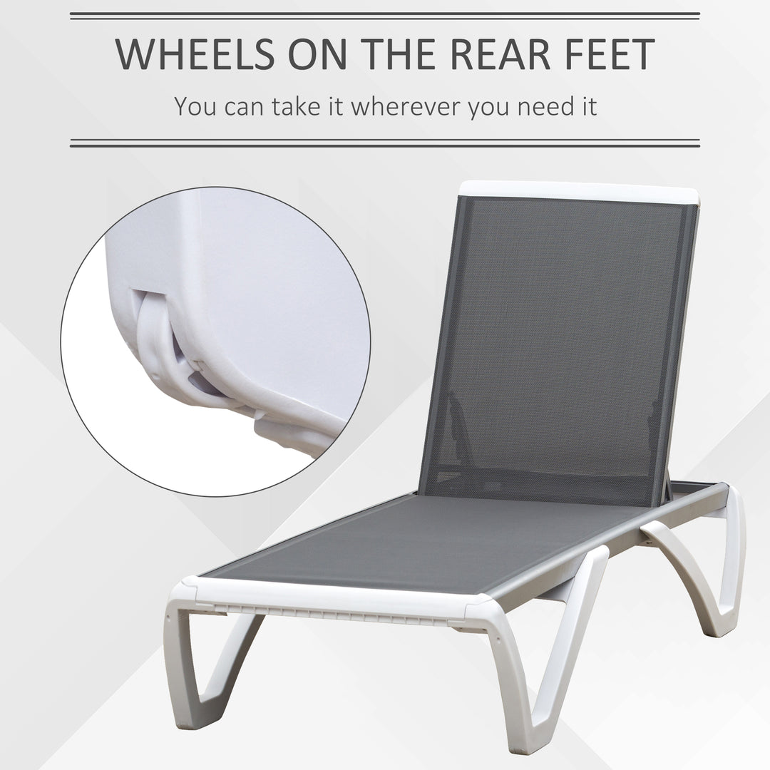 Aluminium Frame Sun Lounger, with Adjustable Back - Grey