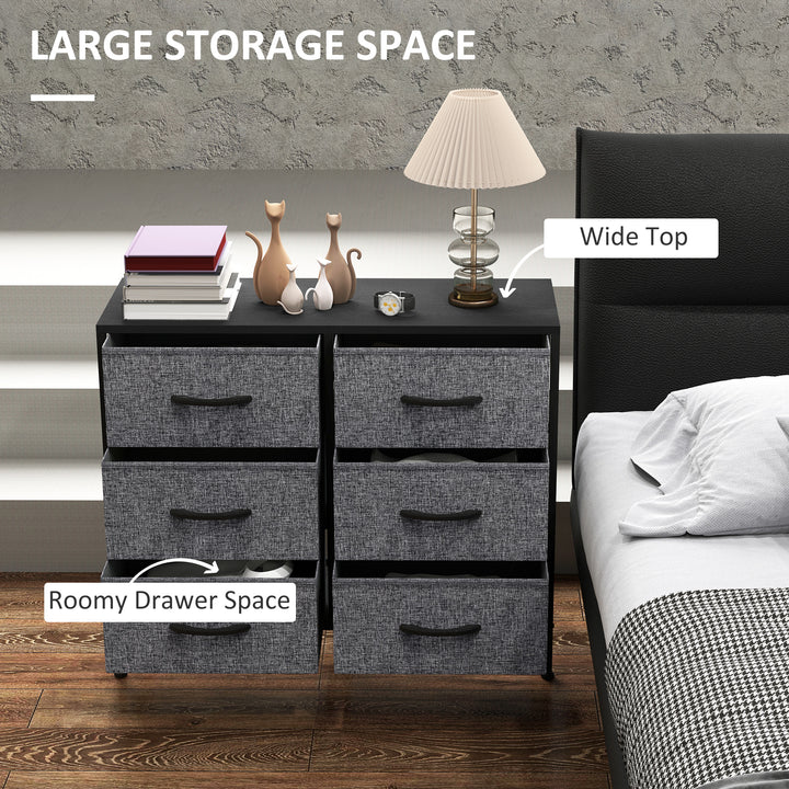Fabric Chest of Drawers, Industrial Bedroom Dresser with 6 Fabric Drawers, Steel Frame and Wooden Top for Nursery, Living Room, Hallway, Black