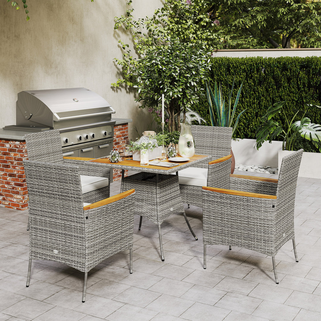 Five-Piece Rattan Set, with Wood-Top Table - Teak