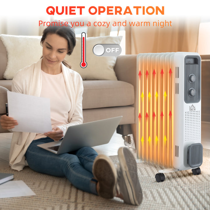 HOMCOM 2180W Oil Filled Radiator, Portable Electric Heater, w/ 24-Hour Timer, 3 Heat Settings, Adjustable Thermostat, Safe Power-Off | Aosom UK