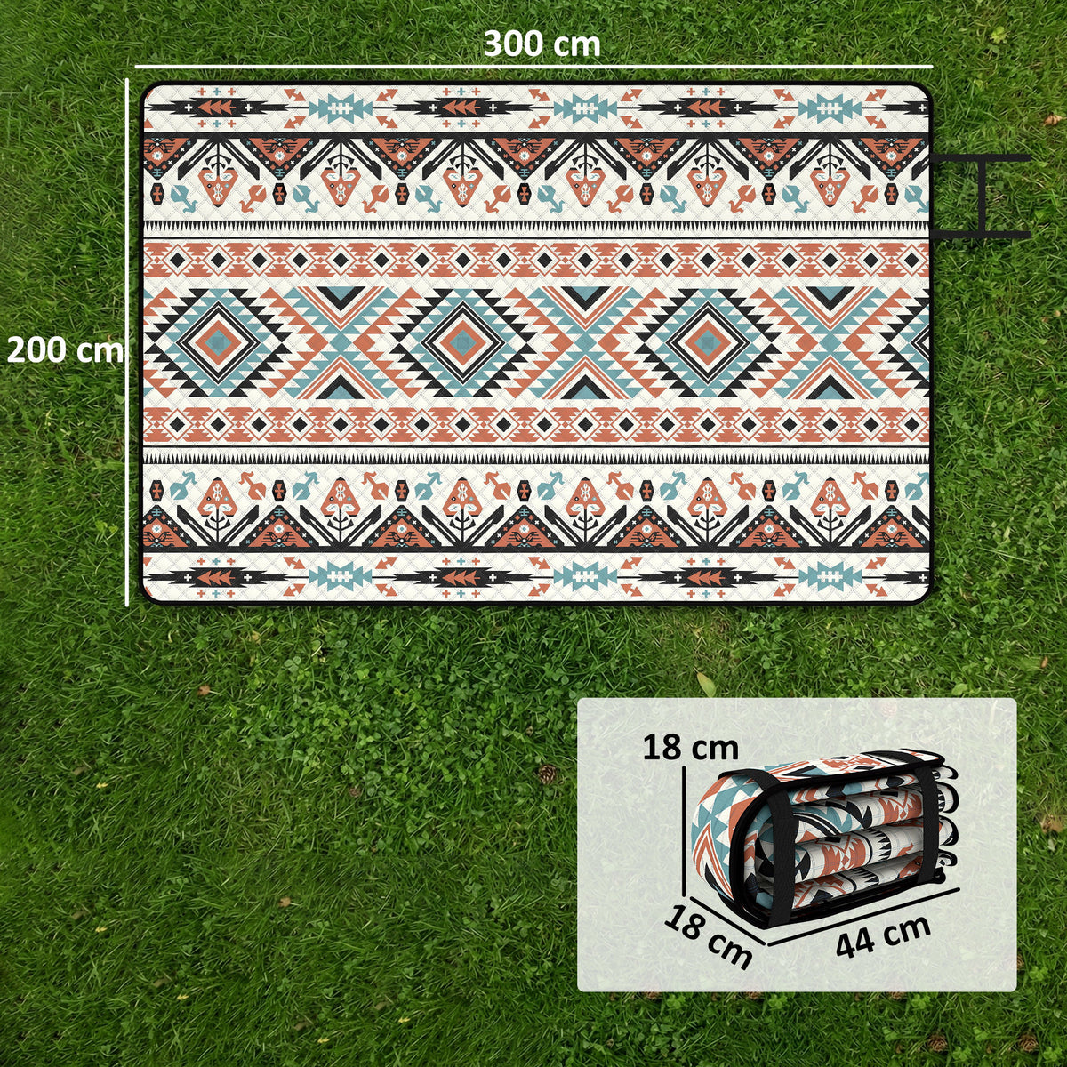 Picnic Blanket, 300x200CM Large Beach Blanket Outdoor Picnic Mat with 