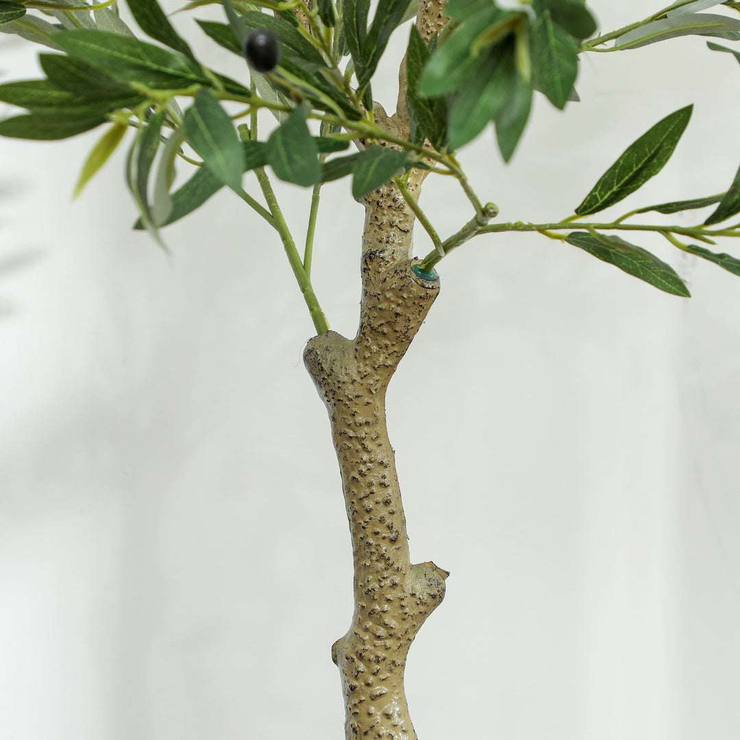 4ft/ 120cm Decorative Artificial Plant, Silk Olive Tree with 450 Leaves and 20 Olive Fruits in Pot, Fake Plant for Home, Office, Living Room, Indoor Decor