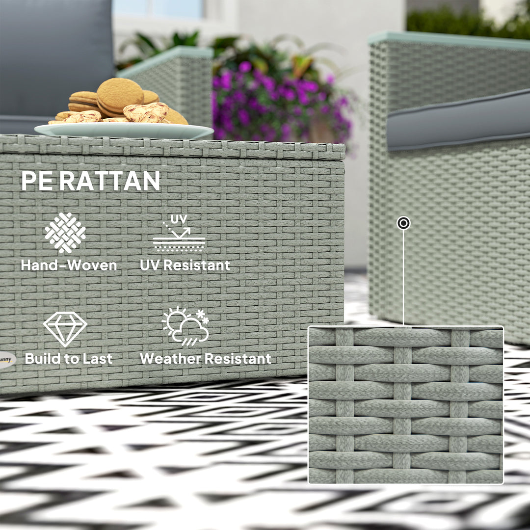 Four-Piece Rattan Sofa Set, with Wood-Top Table