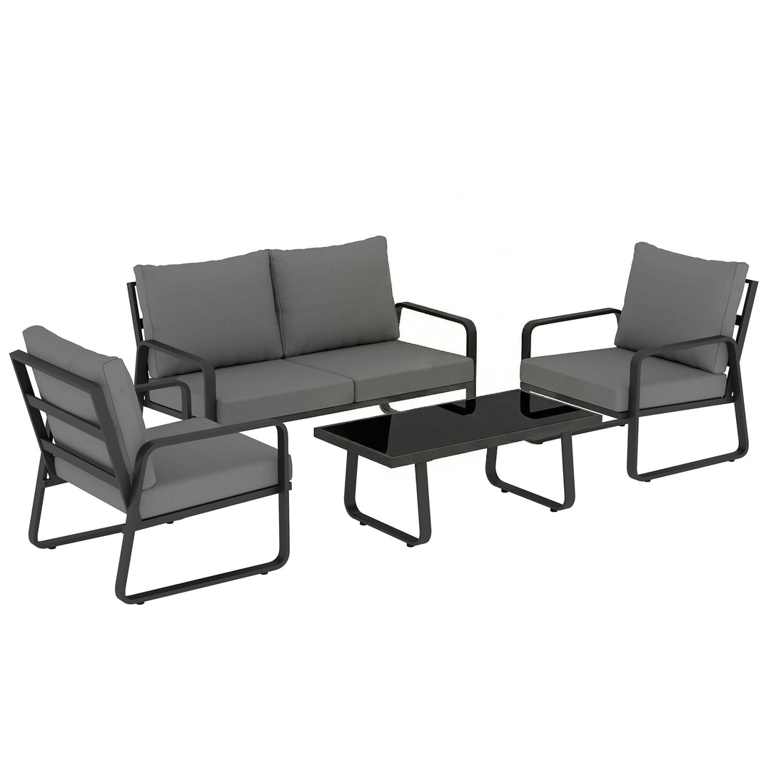 4 Piece Garden Furniture Set, Outdoor Sofa Set with Loveseat, 2 Armcha