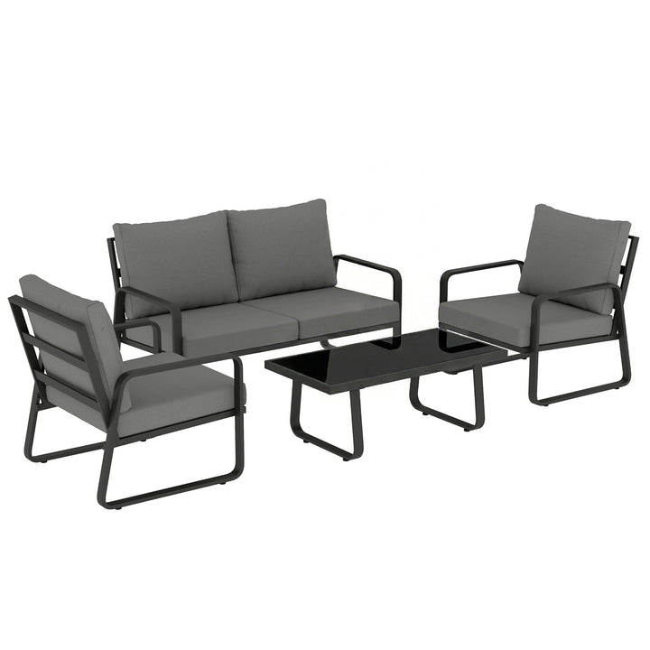 4 Piece Garden Furniture Set, Outdoor Sofa Set with Loveseat, 2 Armcha